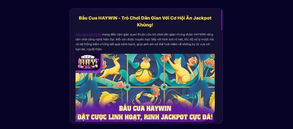 Khám phá bầu cua đặc sắc nhất tại Haywin